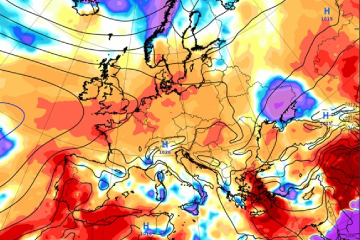 Colour weather graphic of the UK & Europe