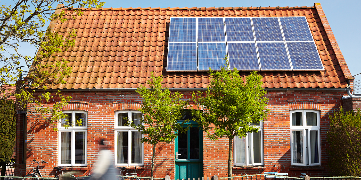 House with solar panels on roof 