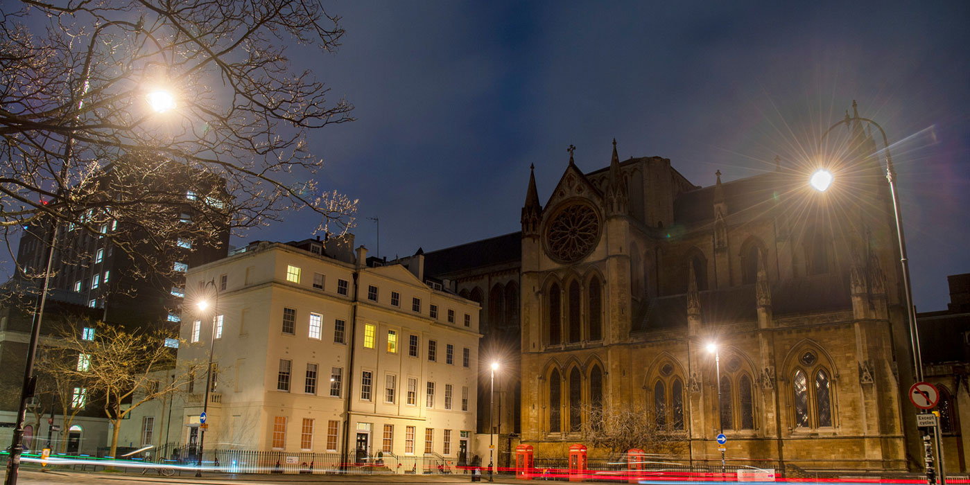 streetlights  in front of church